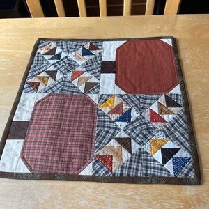 Handmade Patchwork Table Topper - Red and Blue Plaid